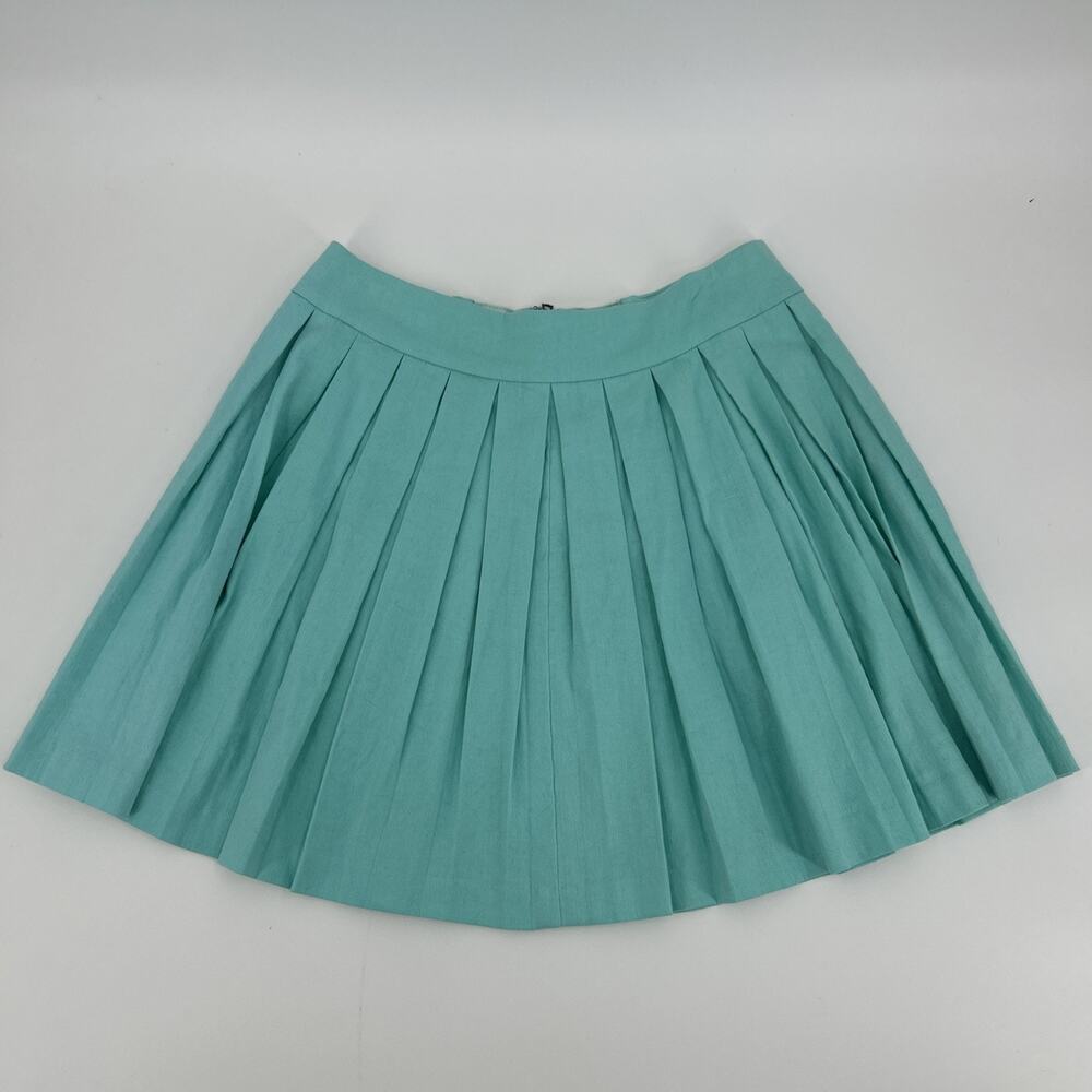 Alice+Olivia A-line Pleated Mini Skirt Womens Size 6 Aqua Tennis Linen Blend